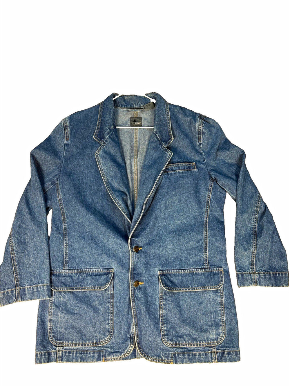 Lizwear Women’s Denim Blazer Jacket L Button Front Pockets Long Sleeve Mid